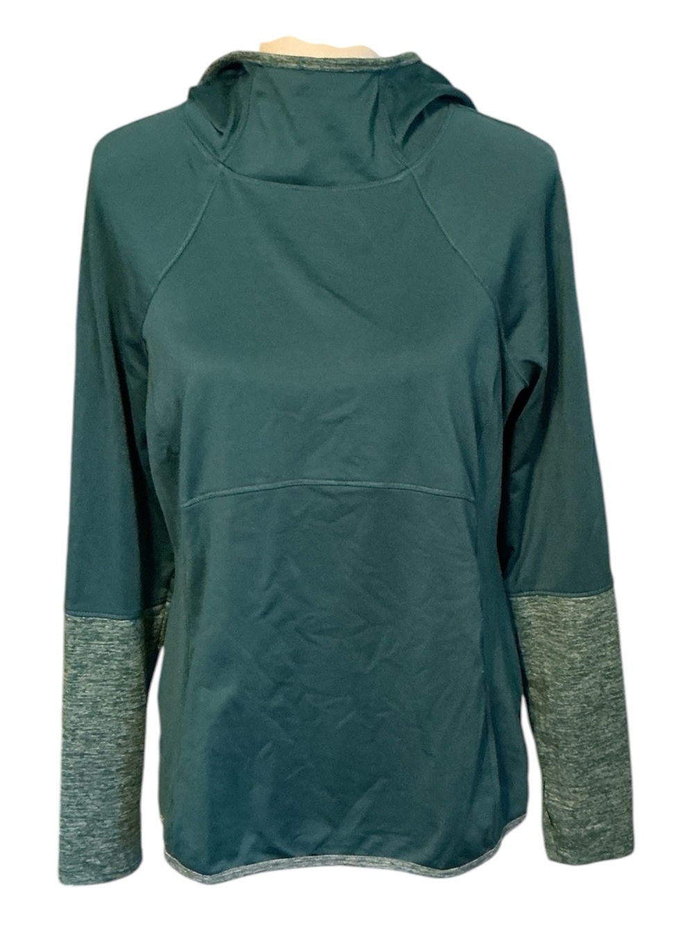 Avia Teal Hooded Long-Sleeve Pullover with Heathered Cuffs